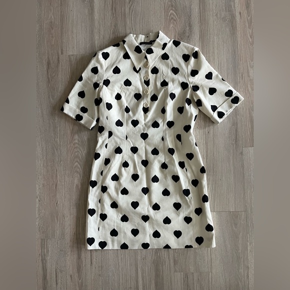 Tara Jarmon Women’s Robin Ecru with Black Polka Hearts Dress - Size 42/4 - Picture 3 of 9